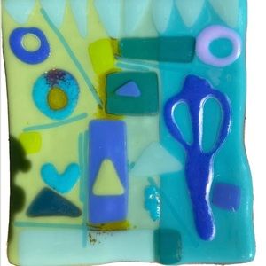 Under The Sea”“ Fused Art Glass  Handmade  Original 6” x6” Aqua Square Tray